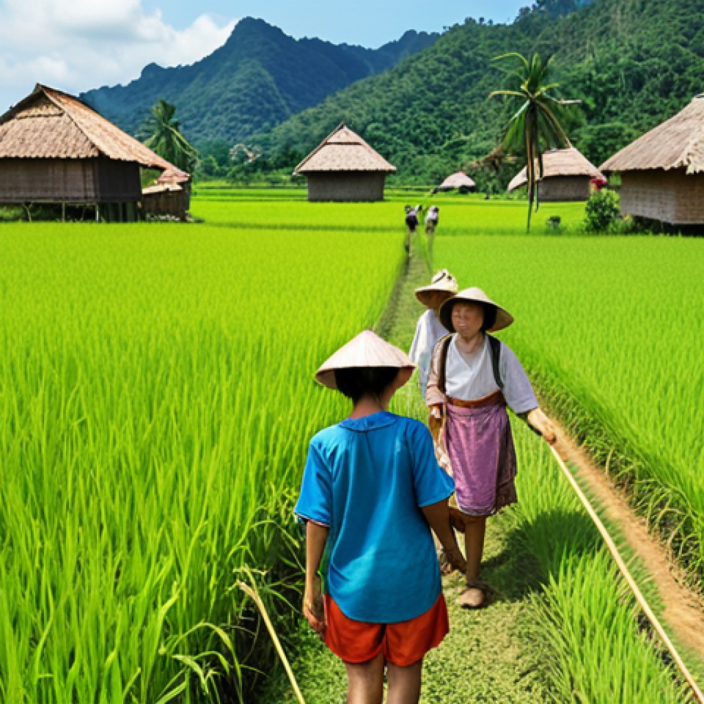 **

"A vibrant rural tourism scene: a smiling rural tourism instructor guides a group of diverse tourists through a lush green rice field, with traditional farmhouses in the background and a bright blue sky overhead. They are harvesting rice together, showcasing the beauty and cultural richness of the countryside. Emphasize sustainable tourism and community engagement."

**