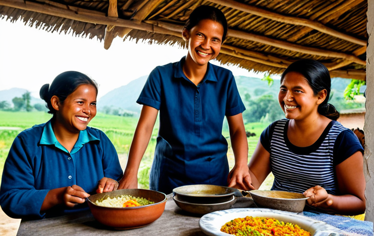 **A warm and welcoming female rural tourism guide, fully clothed in modest, practical outdoor attire, is leading a small group of diverse, family-friendly tourists. They are participating in a traditional cooking experience in a rustic, well-lit village community center kitchen. The guide is smiling and patiently demonstrating how to prepare a local dish using fresh, seasonal ingredients. Tourists, including children, are actively engaged, observing, and participating with happy expressions. The scene emphasizes community interaction, cultural heritage, and authentic rural life. perfect anatomy, correct proportions, natural pose, well-formed hands, proper finger count, natural body proportions, professional photography, natural lighting, high quality, safe for work, appropriate content, family-friendly, professional, modest clothing.**