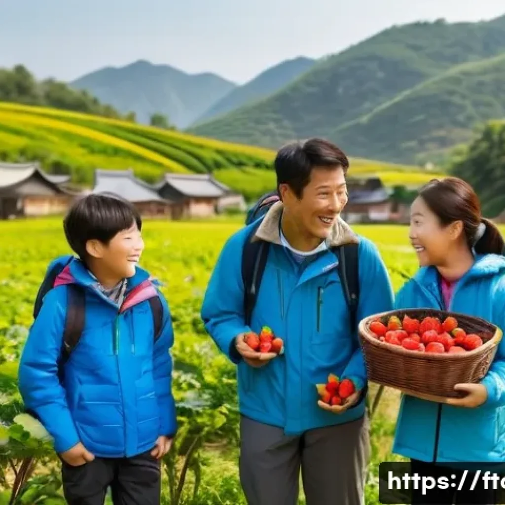 농촌관광지도사로서의 커리어 장단점 - **Subject**: A cheerful male rural tourism guide in his 40s, wearing a practical outdoor jacket and ...