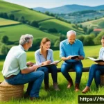 Home 23 농촌관광지도사 직무 교육 사례 - A group of rural tourism guides participating in a hands-on field workshop in a picturesque countrys...